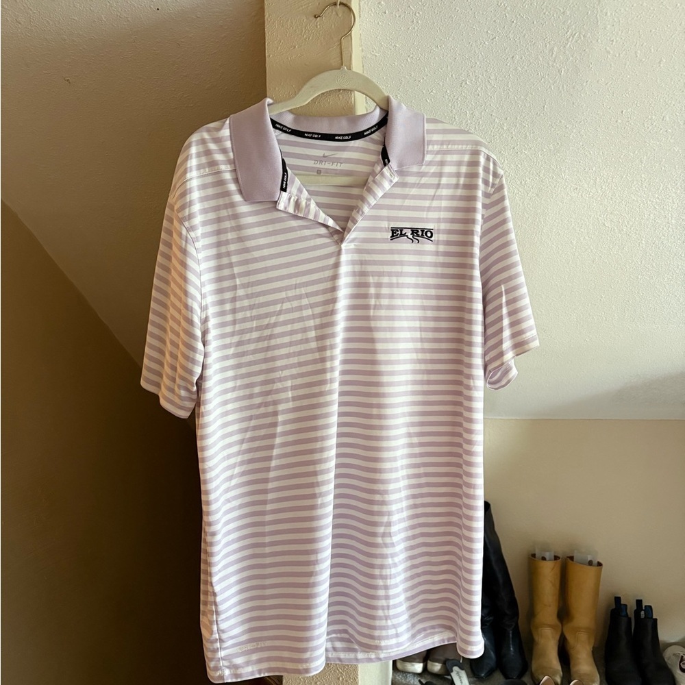 Nike Men's Striped Polo Shirt - Light Purple and White